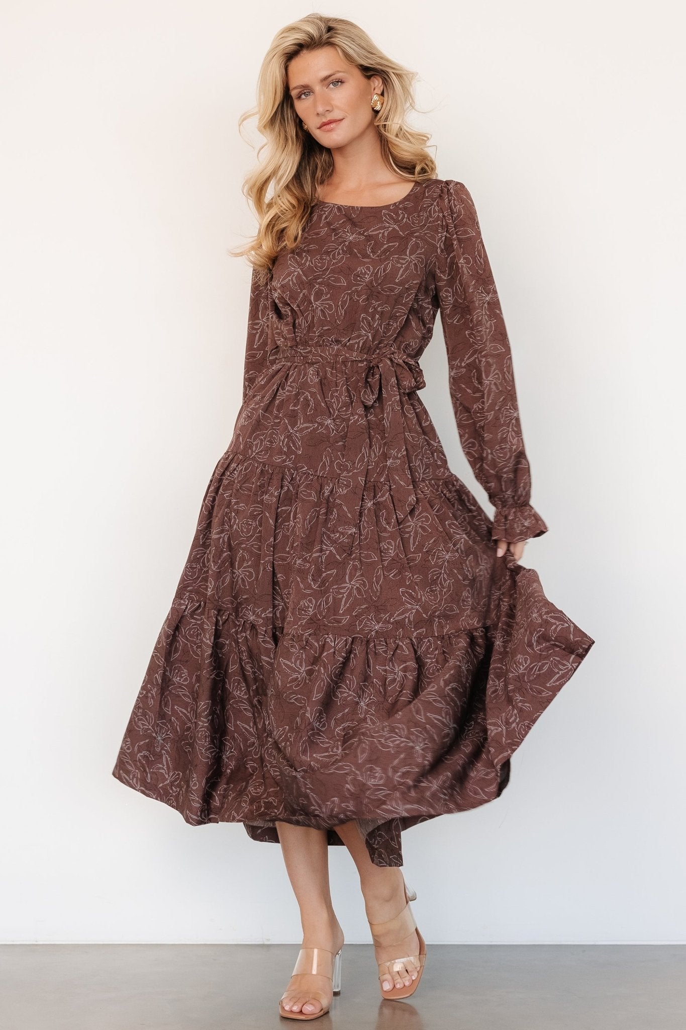 Ashlyn Long Sleeve Dress | Brown Print Deals Cheap Online