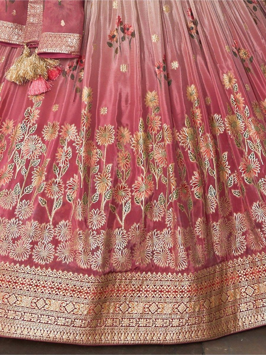 Dazzling Dusty Pink Zari Weaving Silk Wedding Wear Lehenga Choli Clearance Best