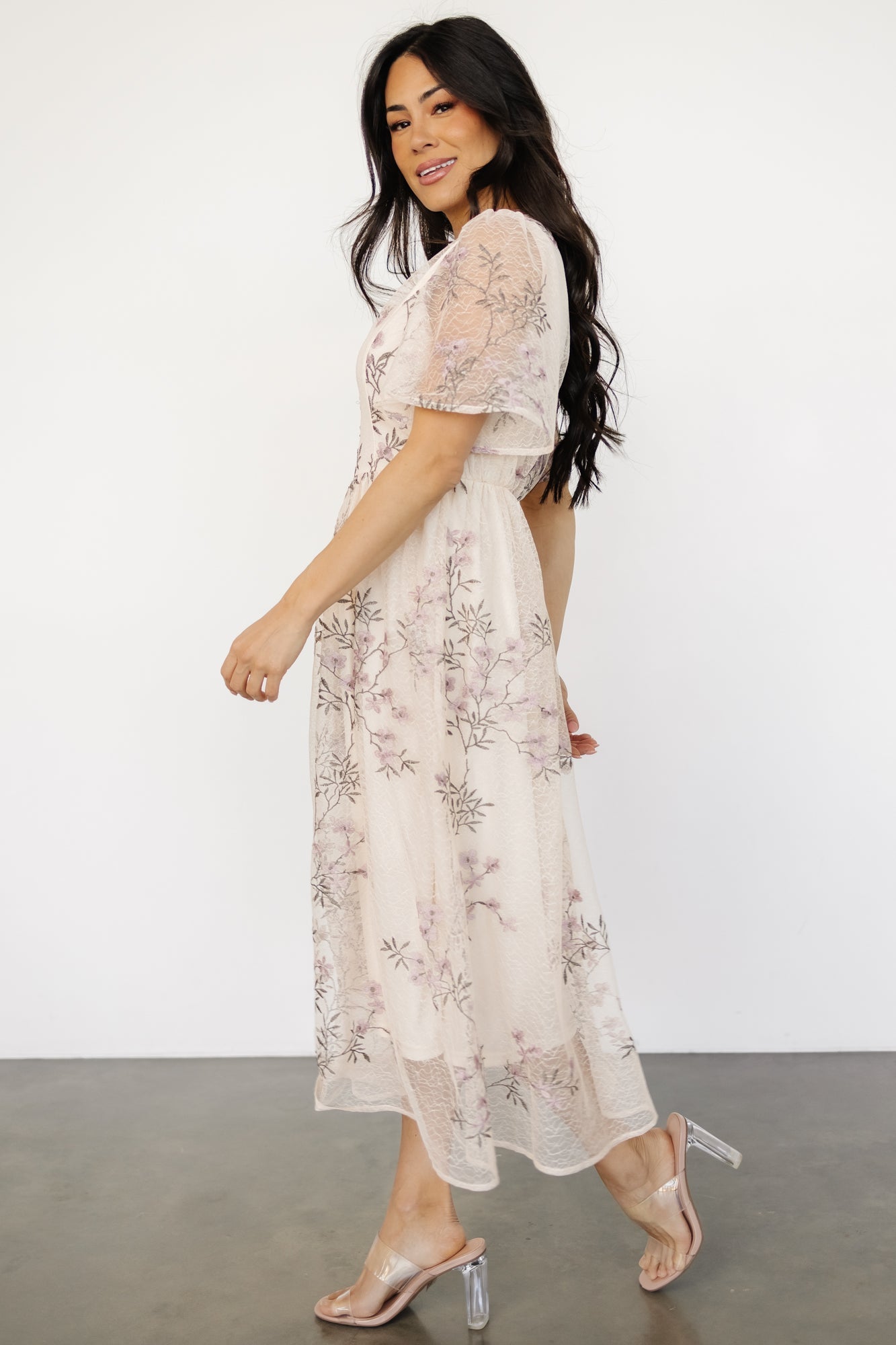 Ashlee Embroidered Midi Dress | Cream + Lavender Floral Newest Online