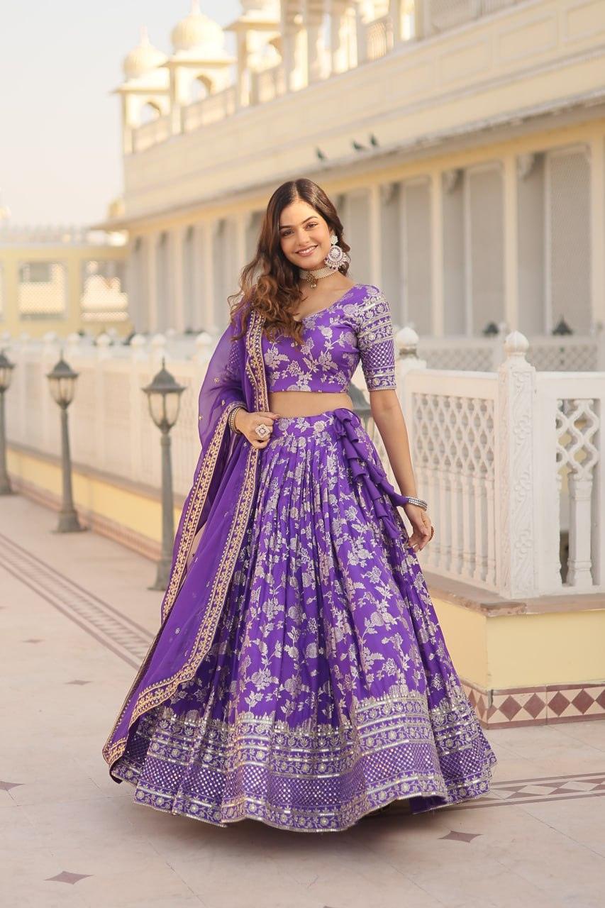 Marvelious Viscous Jacquard Sequins Embroidered Lehenga Choli Set Wholesale Pice For Sale