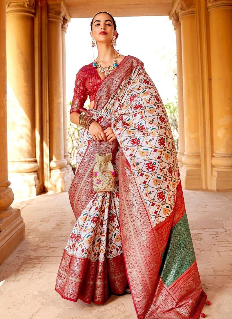 Exquisite Red and Green Silk Saree with Blouse Cheap Sale Cost