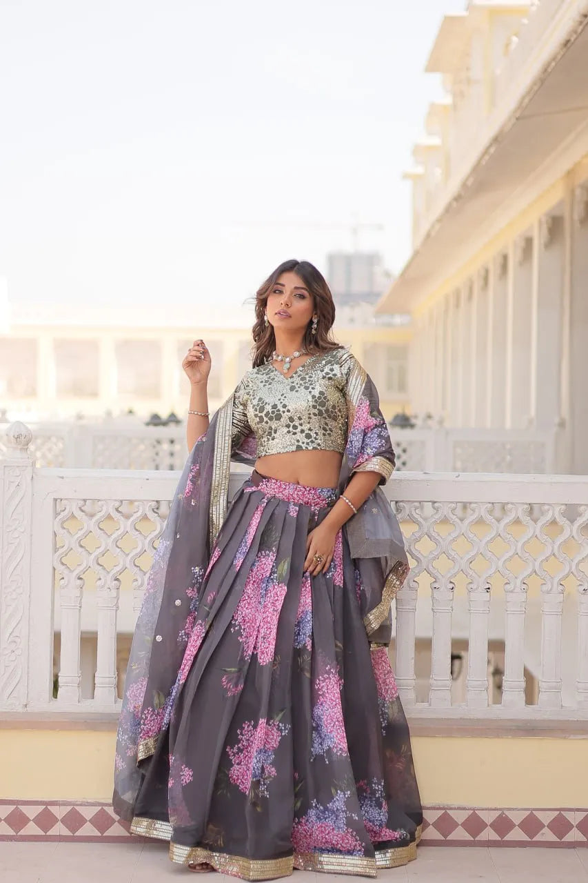 Beautiful Floral Printed Sequins Worked Designer Lehenga Choli Cheap Sale Shop