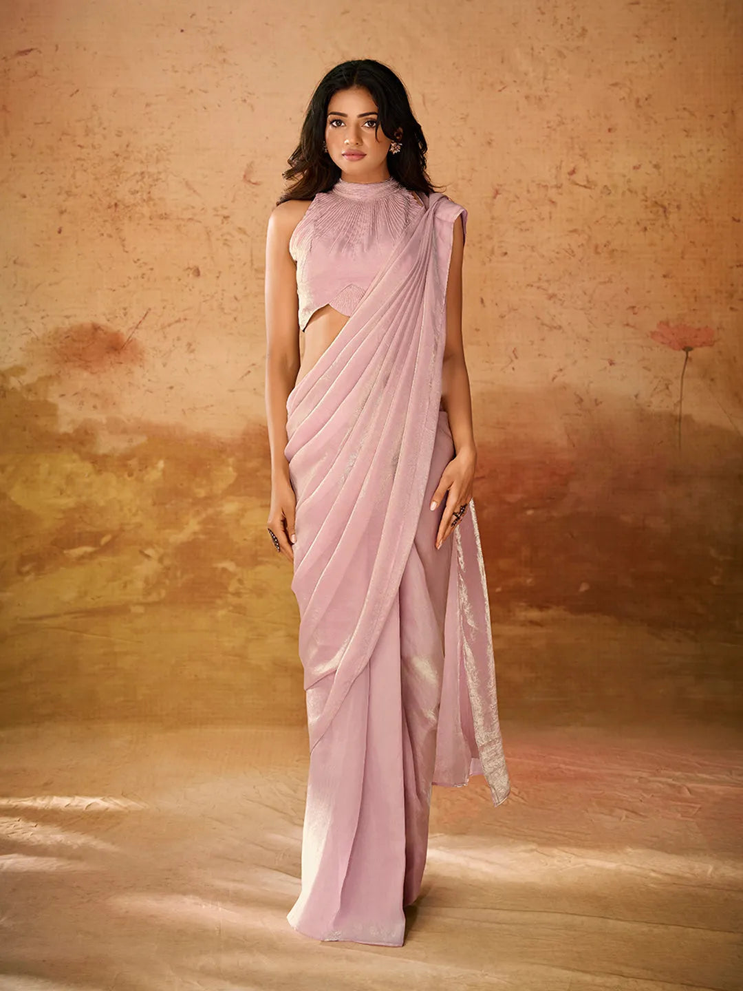 Faded Pink Handworked Designer Ready To Wear Saree Discount 2025 Newest