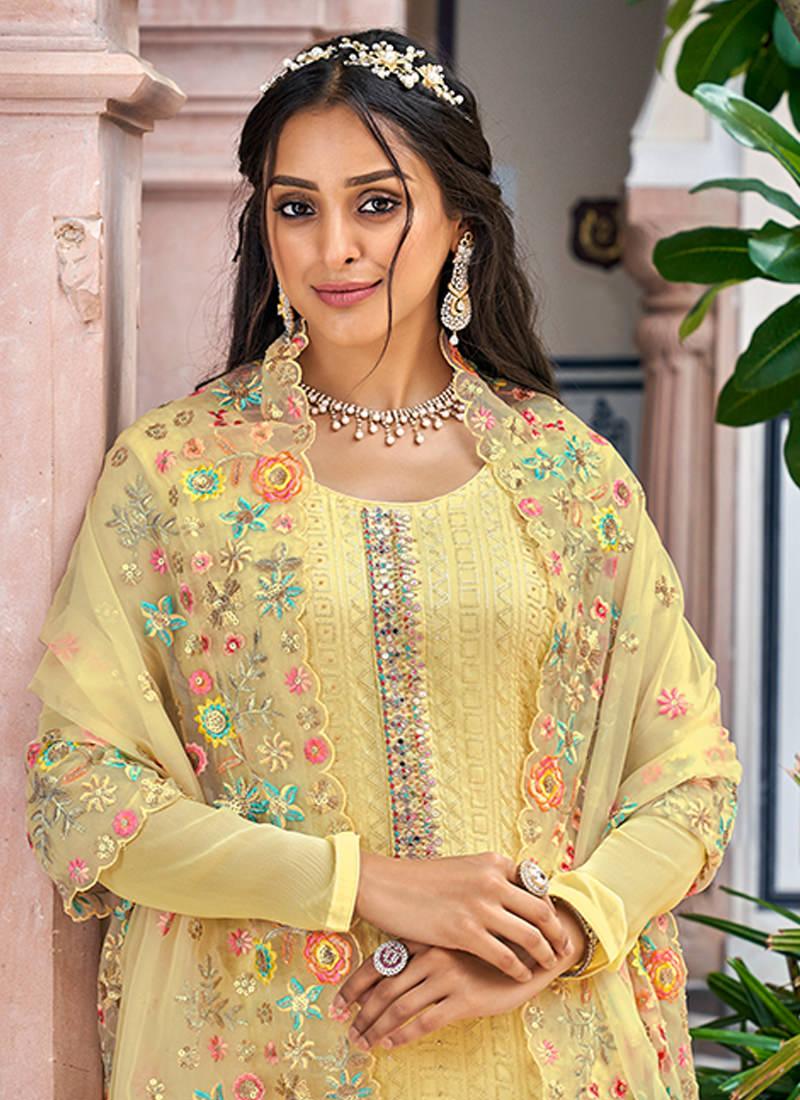 Yellow Georgette Pant Style Suit Newest For Sale