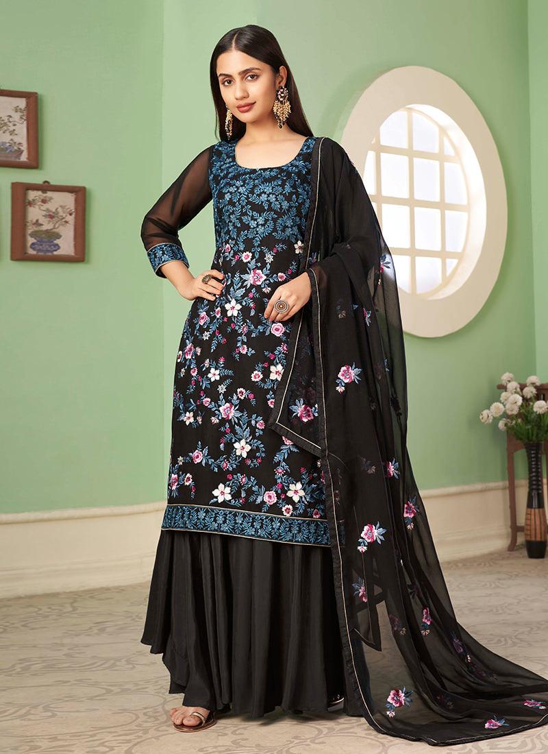 U-Neckline Black Georgette Palazzo For Sale Wholesale Pice