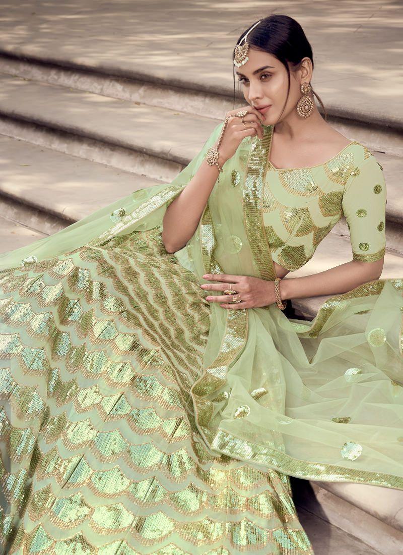 Fabulous Green Color Lehenga Choli With Sequins Base Blouse Pick A Best Sale Online