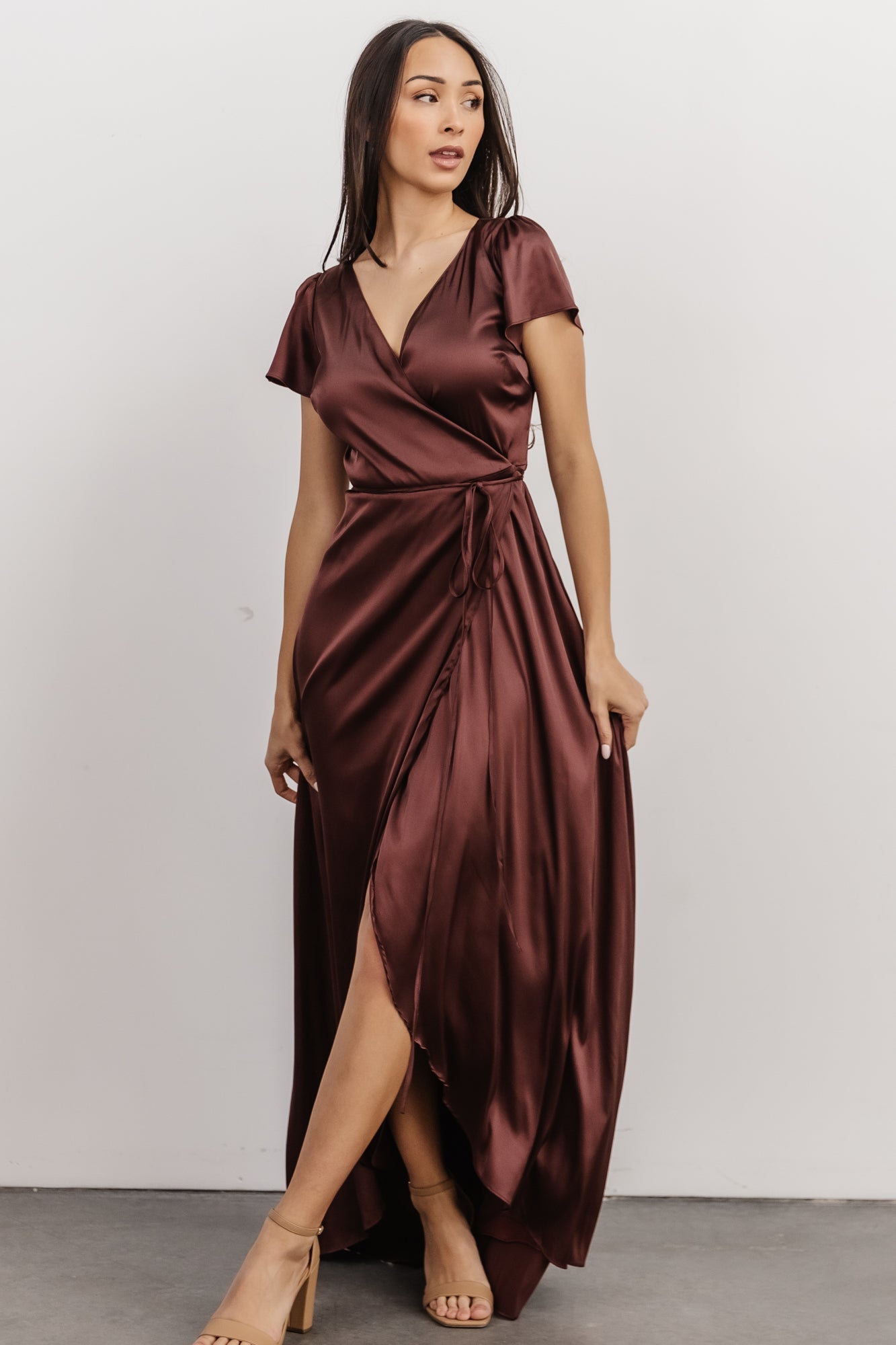 Krystal Satin Wrap Gown | Dark Clove Sale Best Wholesale