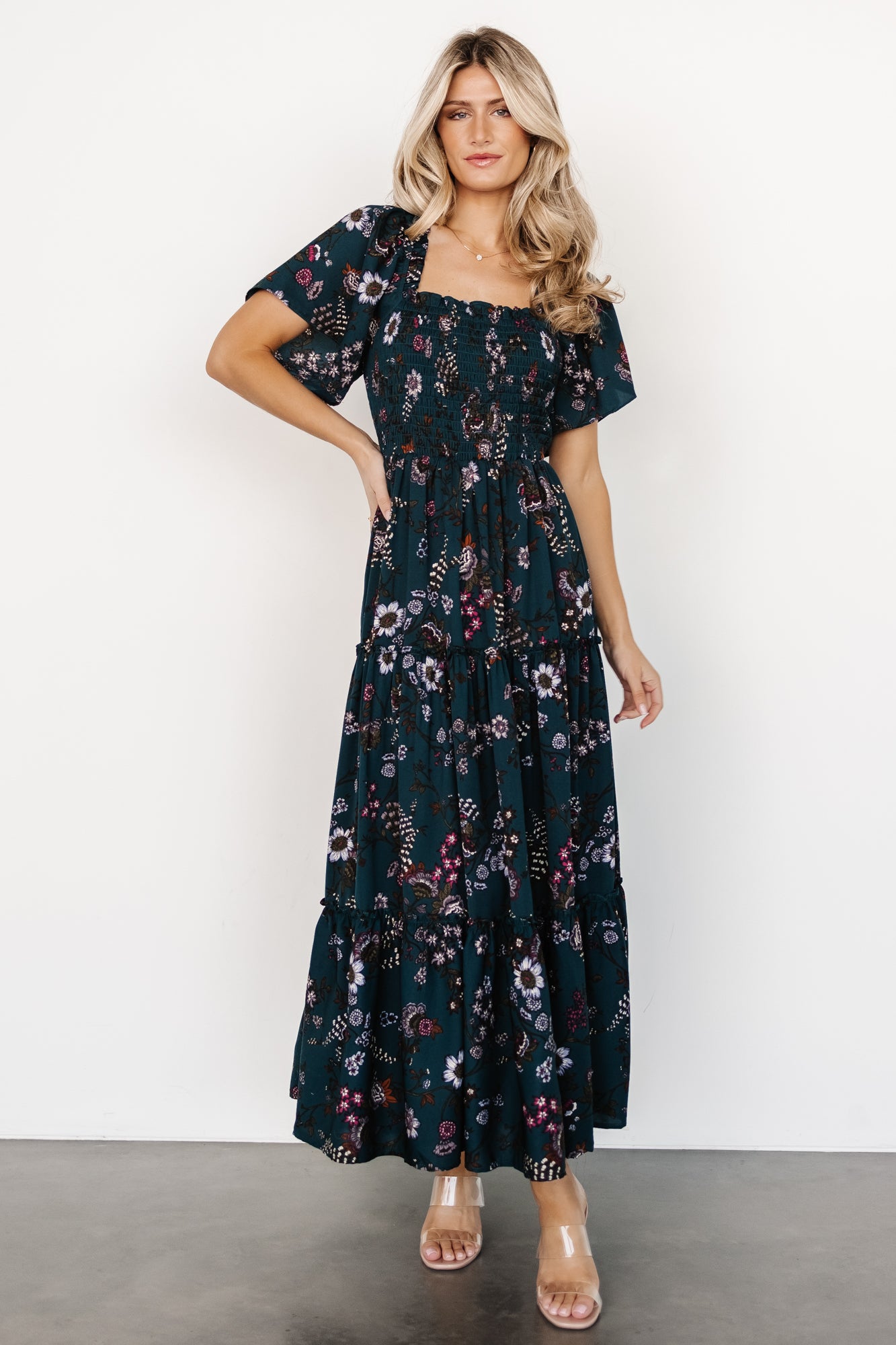 Southampton Smocked Maxi Dress | Jade Blossom Visit