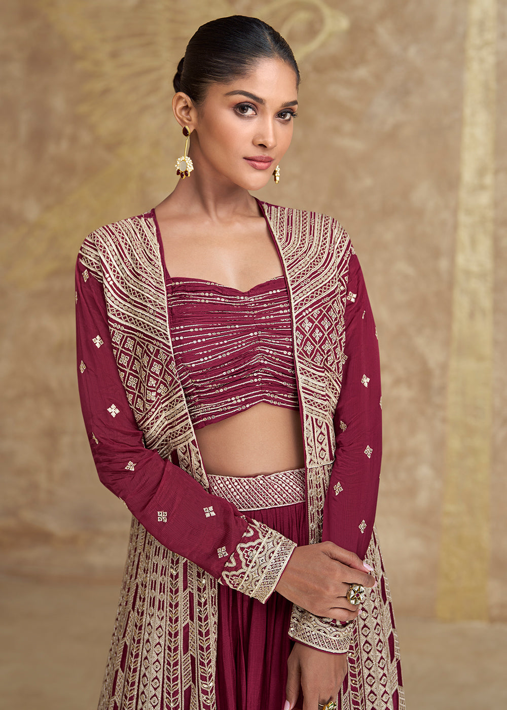 Enchanting Jacket Style Maroon Embroidered Lehenga Choli Buy Cheap Wide Range Of