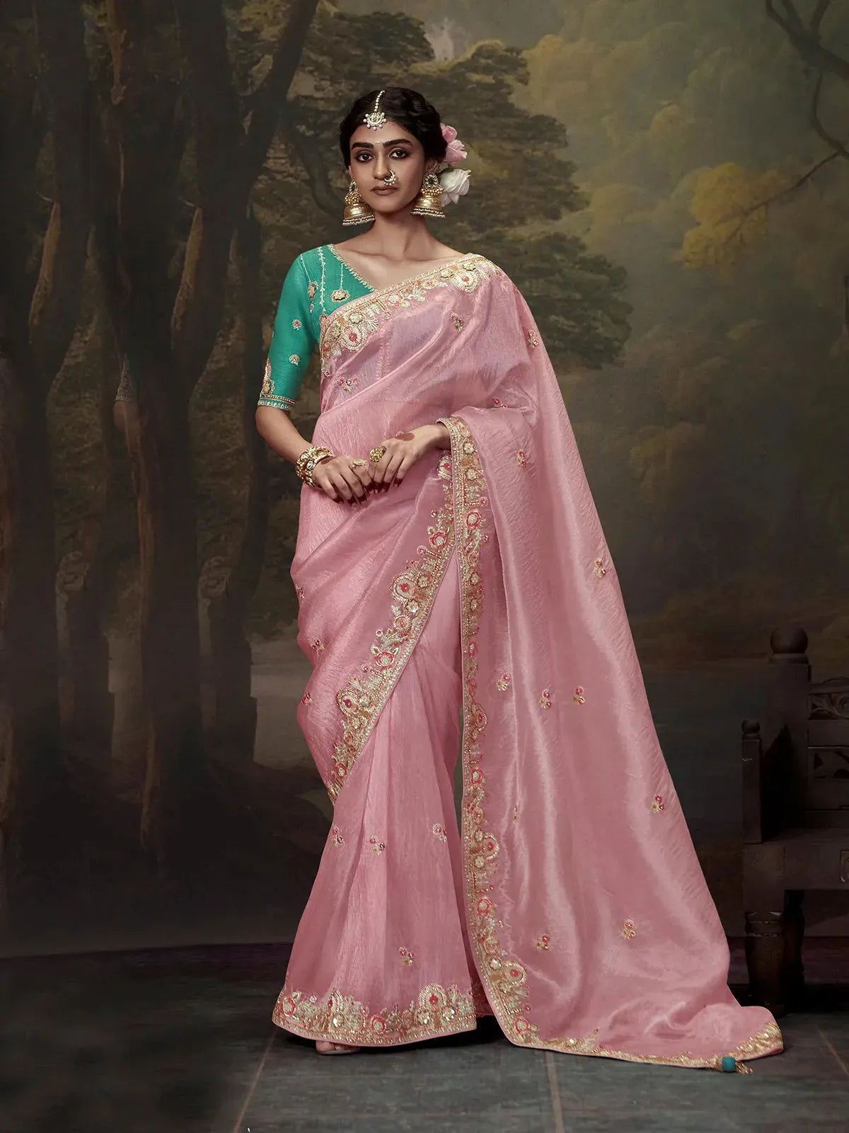 Elegant Light Pink  Embroidered Fancy Saree Cheap Wiki