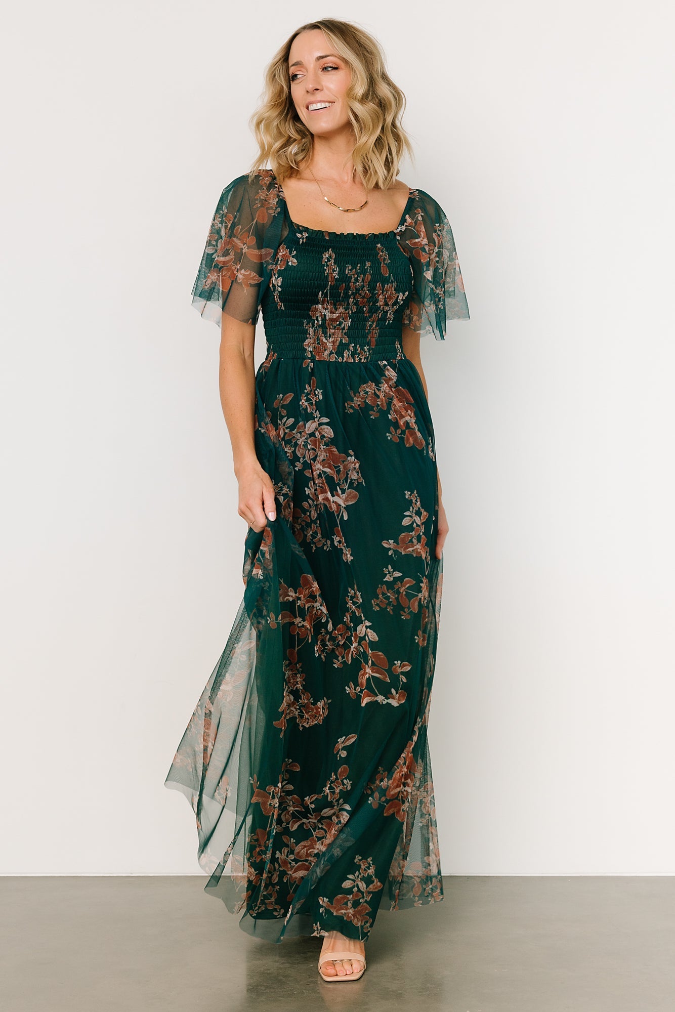 Cassandra Tulle Maxi Dress | Green + Bronze Floral Cheap Best