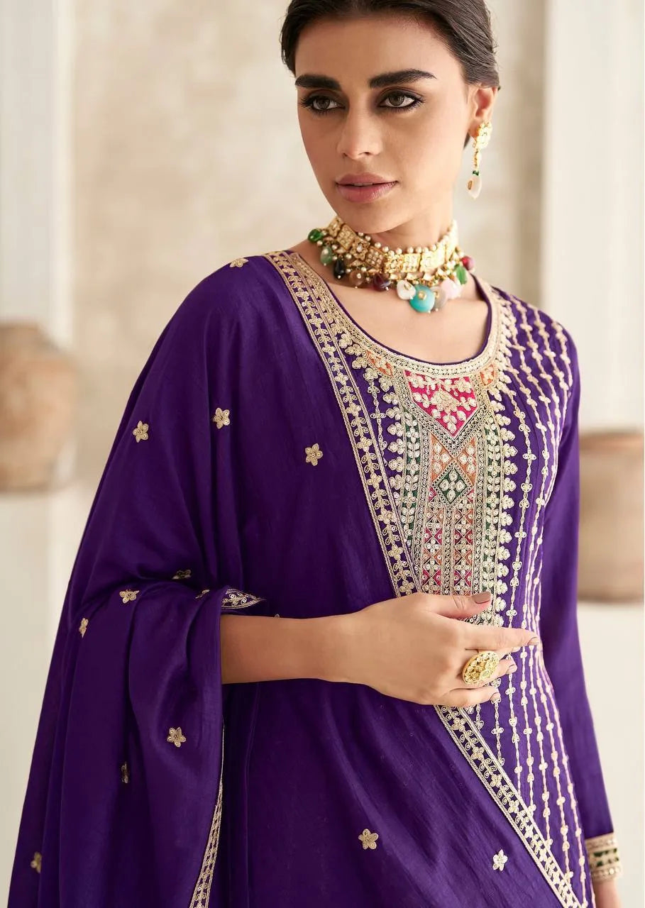 Jubilant Purple Chinon Embroidered Salwar Kameez Latest Cheap Online