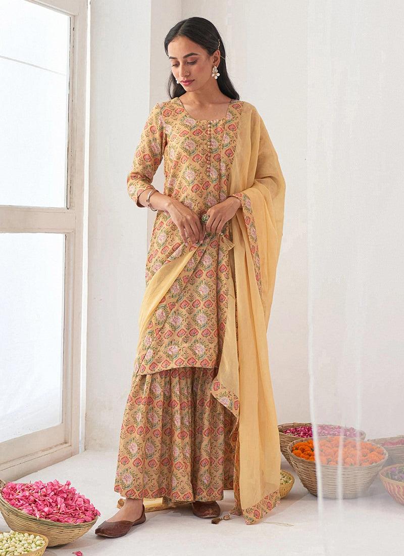 Digital Printed Yellow Pakistani Sharara Sale Clearance