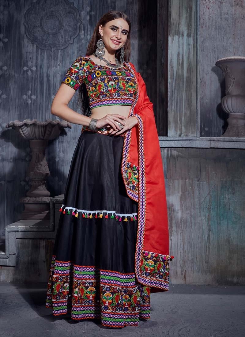 Exquisite Cotton Fabric Black Color Heavy Work Navratri Special Flared Lehenga Eastbay Cheap Online