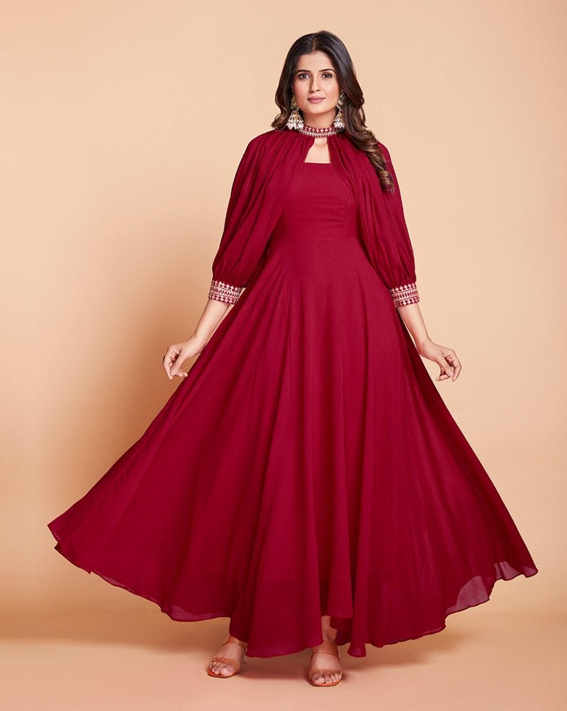 Red Color Georgette Gown with Add On Sleeves With Mastercard Cheap Pice