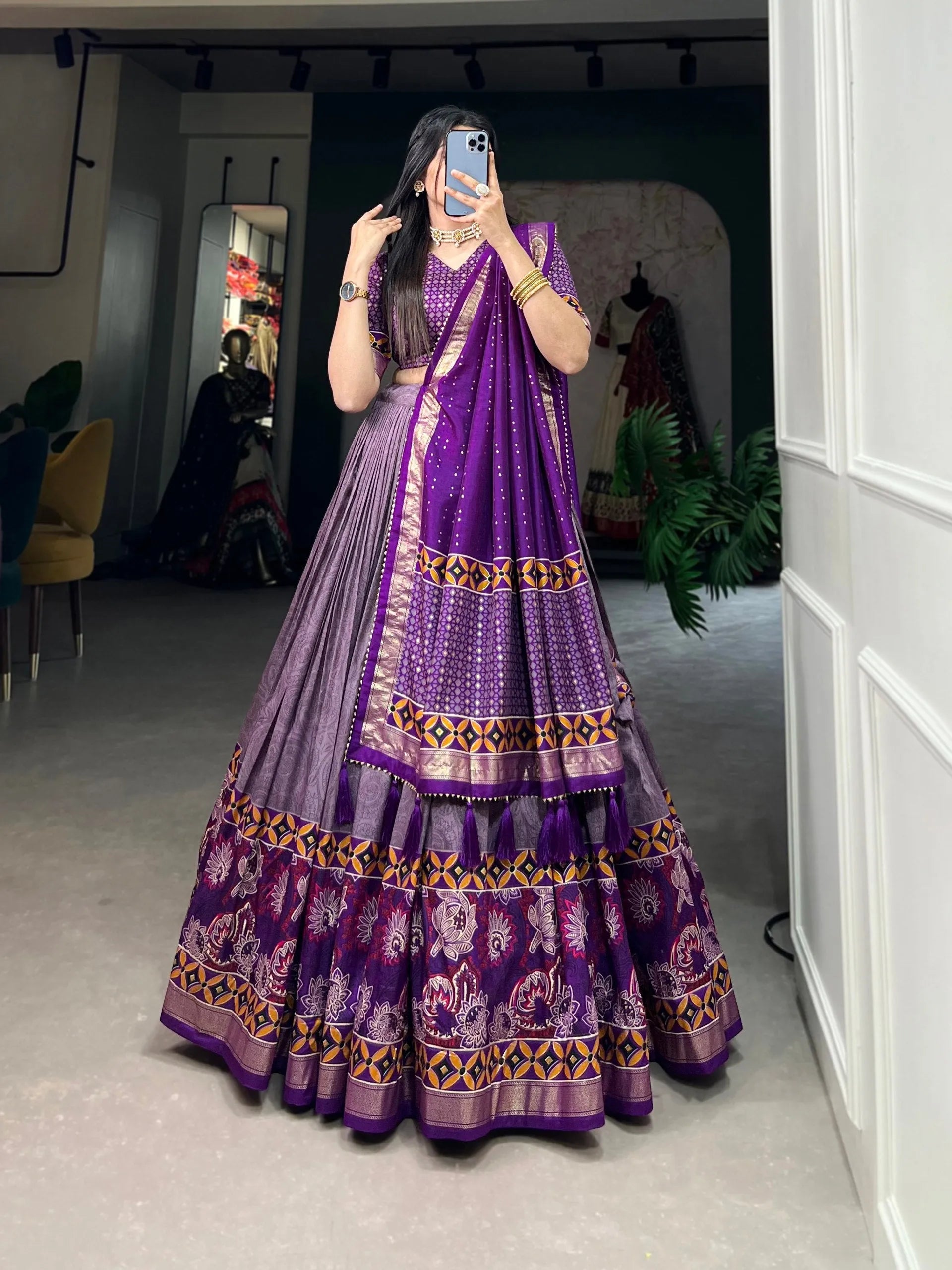 Purple Wedding Wear Tussar Silk Printed Lehenga Choli Set Shop Offer Cheap Online