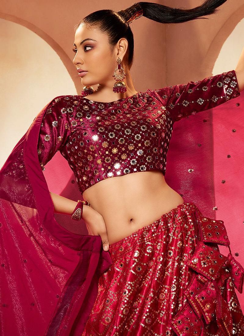 Maroon Umbrella Lehenga With Heavy Mirror With Credit Card