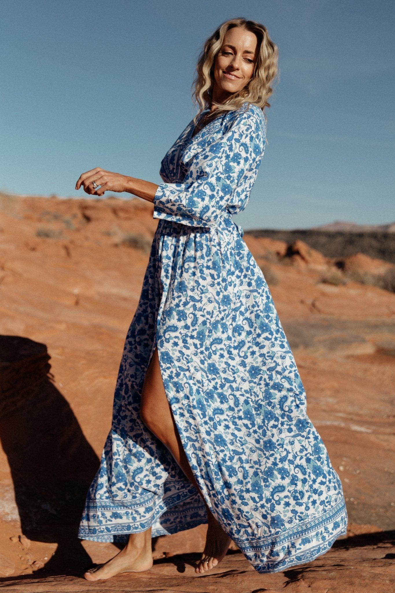 Watson Kimono Maxi Dress | Blue + White Free Shipping Shop Offer