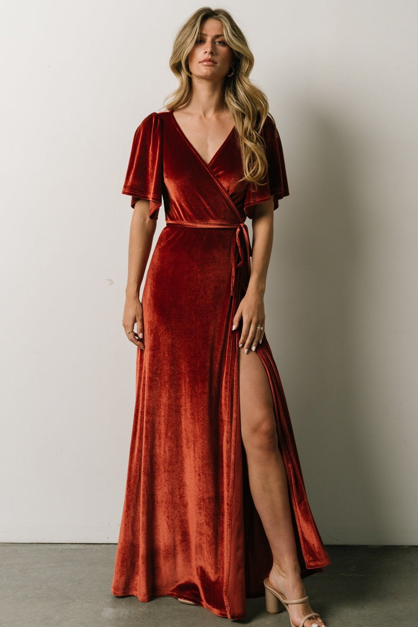 Meghan Velvet Wrap Maxi Dress | Terracotta Free Shipping Reliable