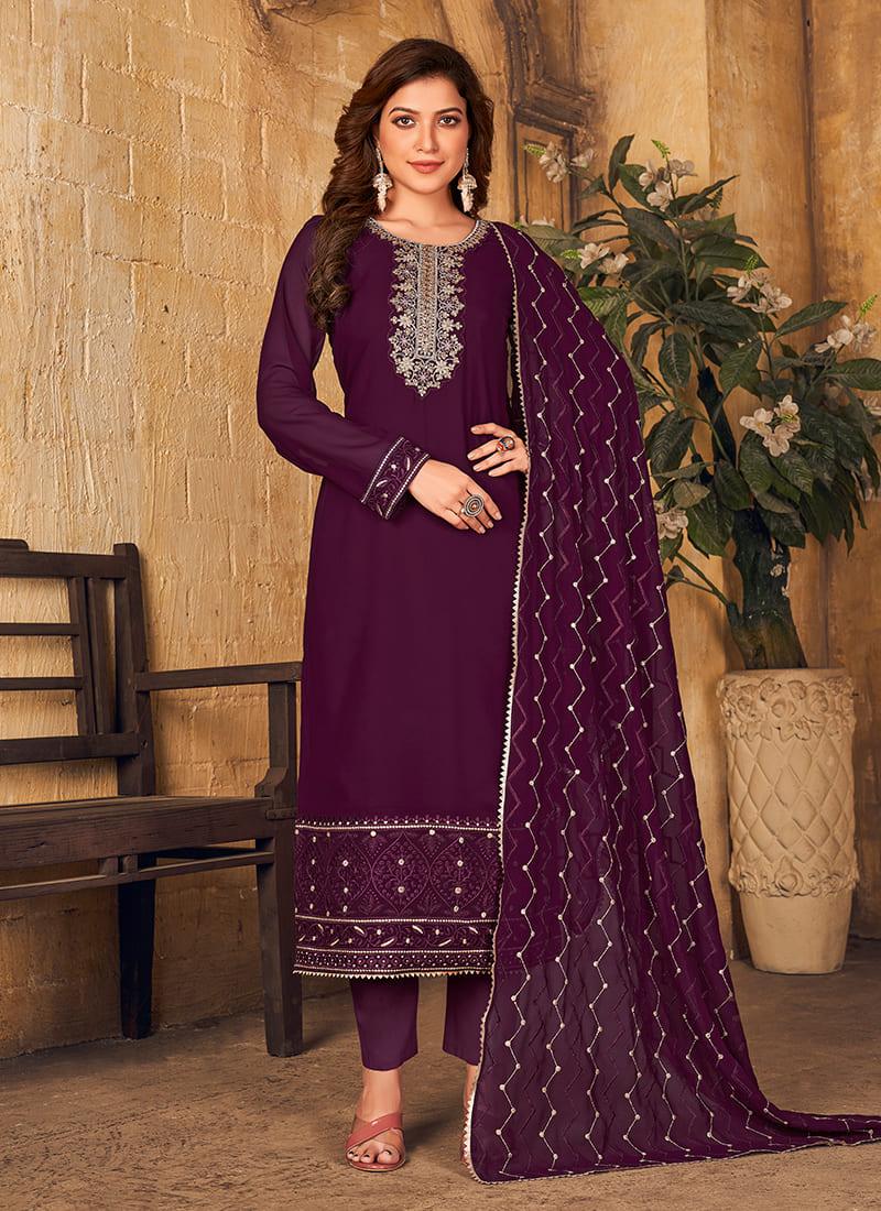 Wine Pant Style Suit With Embroidery Work Free Shipping With Mastercard