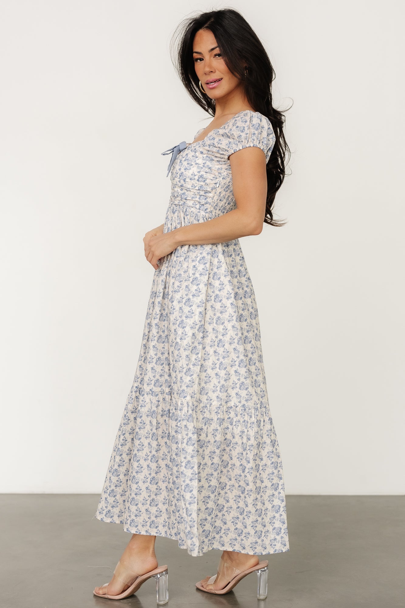 Haven Bow Dress | Ivory + Blue Floral With Credit Card Free Shipping