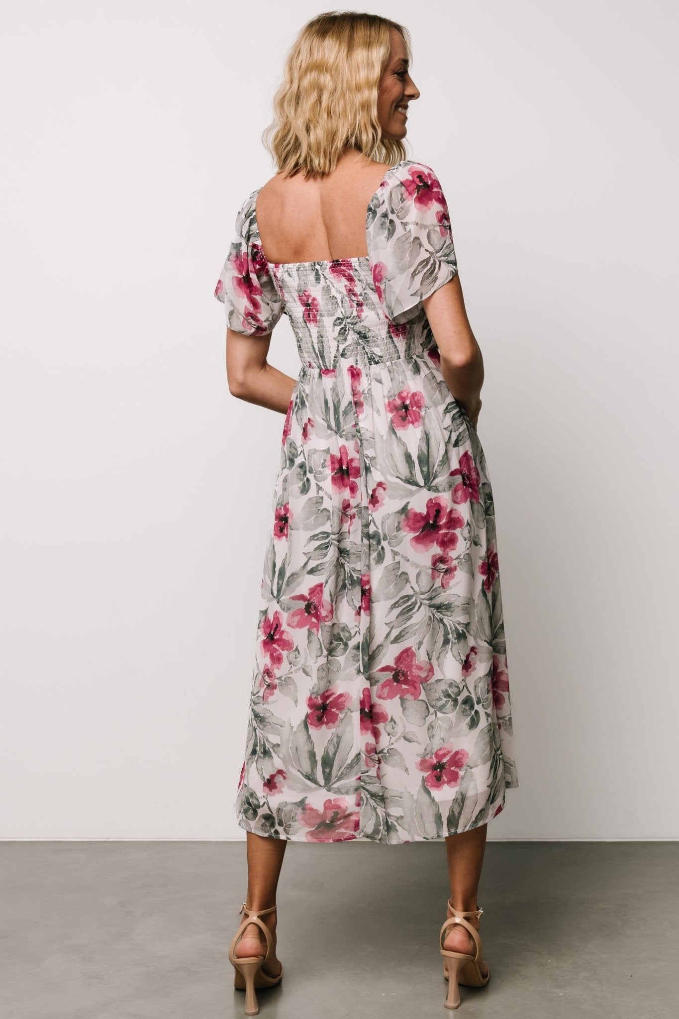 Melinda Midi Dress | Pink Floral For Nice