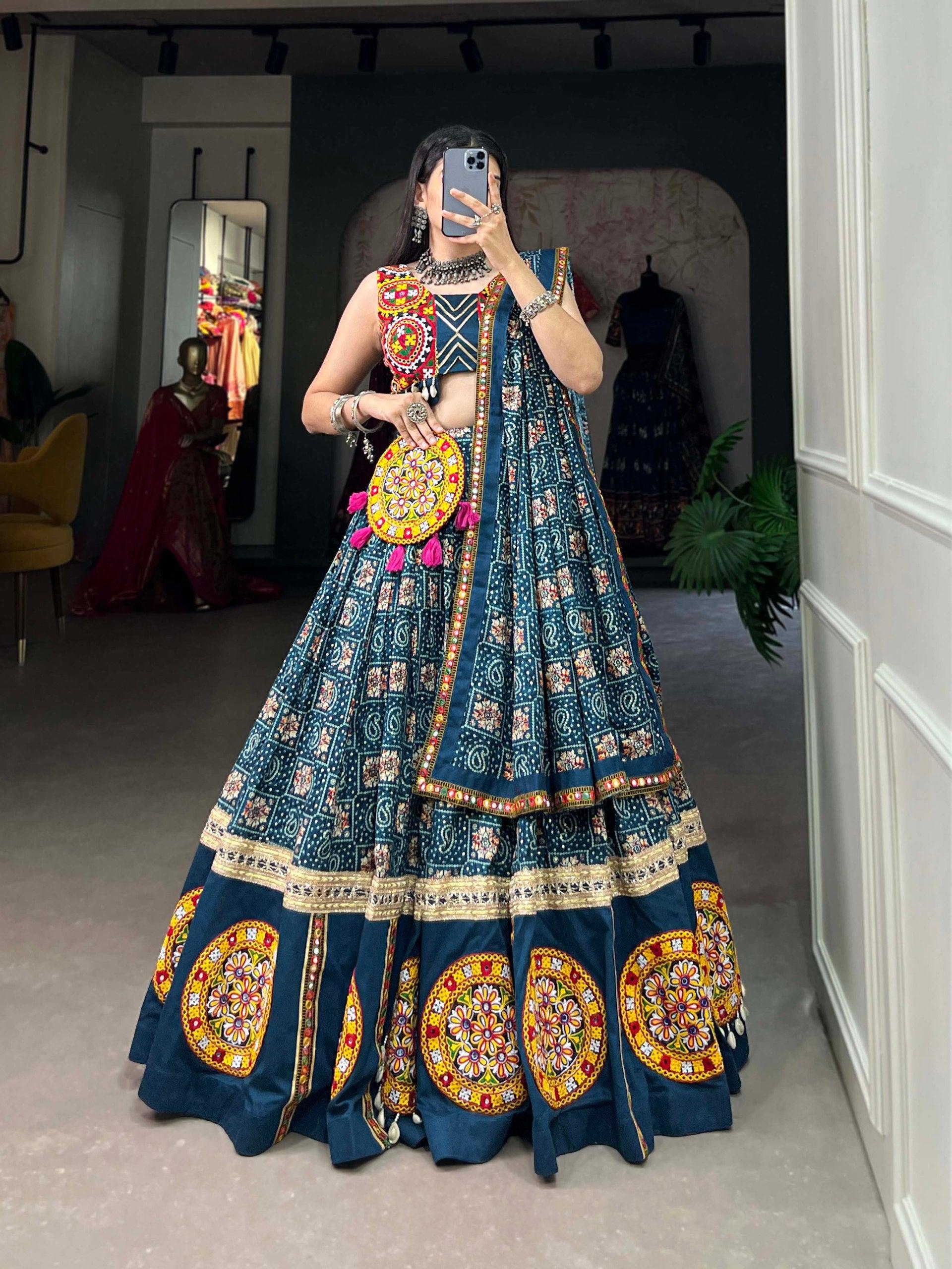 Teal Blue Colored Navratri Festival Wear Lehenga Choli Set Buy Cheap Shop