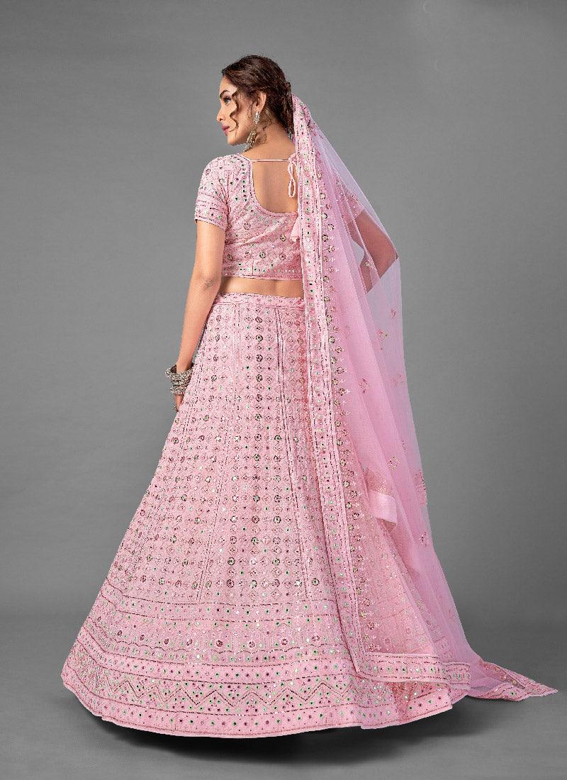 Glamorous Georgette Base Heavy Work Bridal Pink Lehenga Choli Cheap For Nice