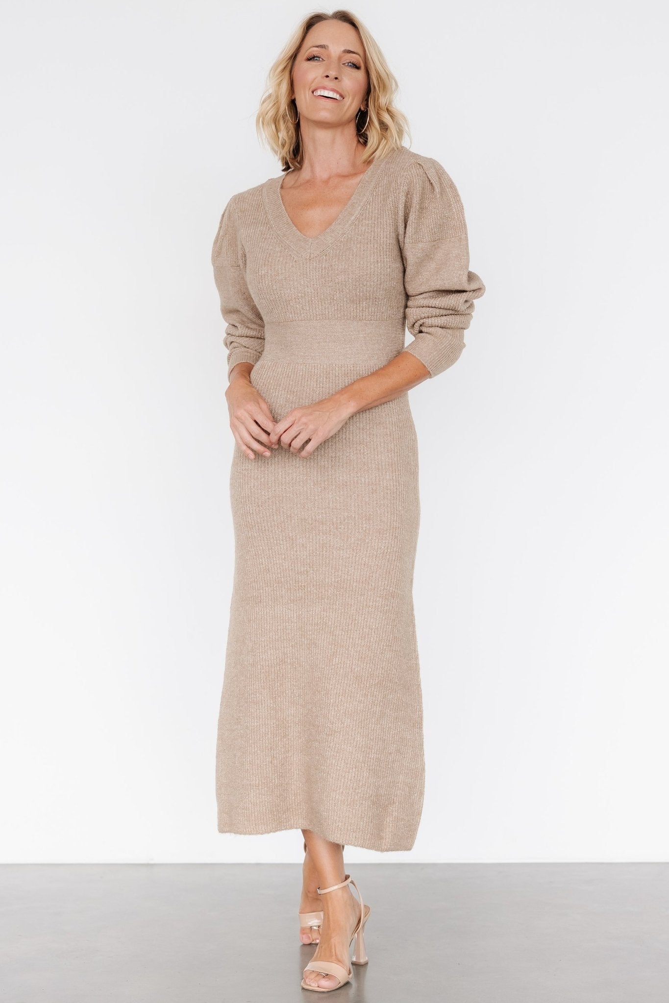 Lenore V Neck Sweater Dress | Latte Cheap Sale Newest