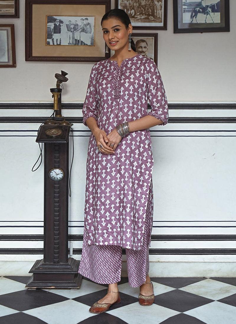 Printed Purple Long Kurti With Palazzo Cheap Footlocker