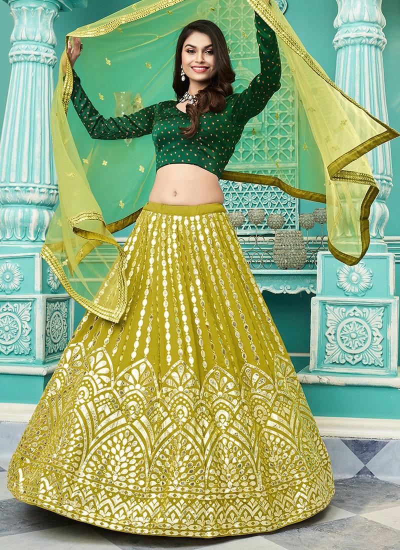 Green Color Georgette Fabric Gota Work Lehenga With Net Dupatta Pay With Paypal Online