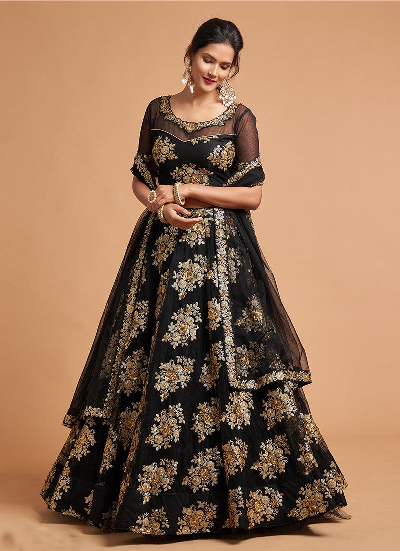 Soft Net Base Black Color Heavy Zari Work Lehenga With Illusion Neck Blouse Fast Delivery Online