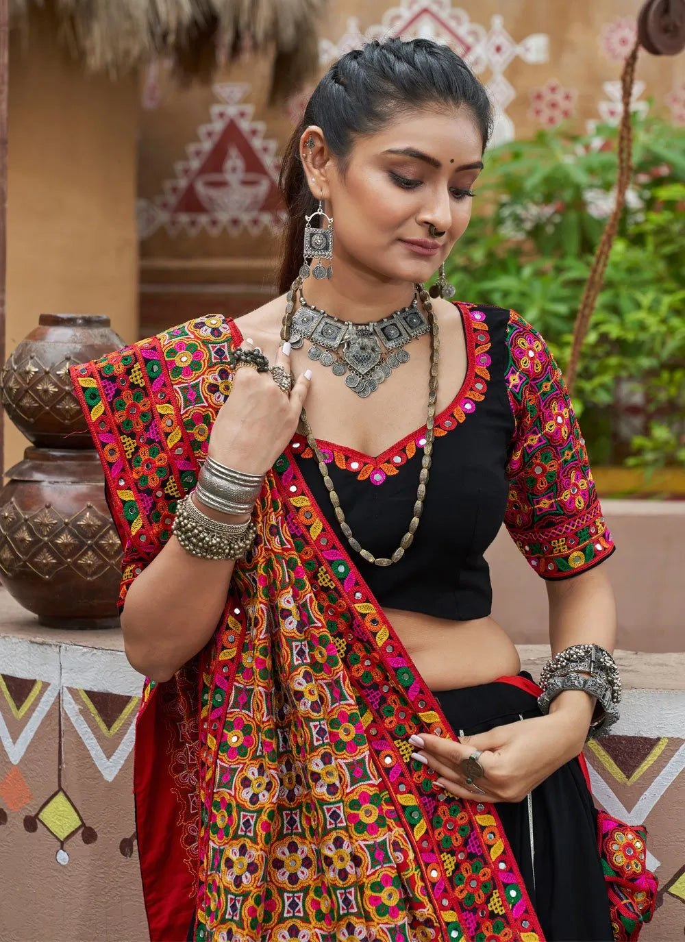 Outstanding Black Embroidered Navratri Lehenga Choli Cheap Sale Pay With Paypal