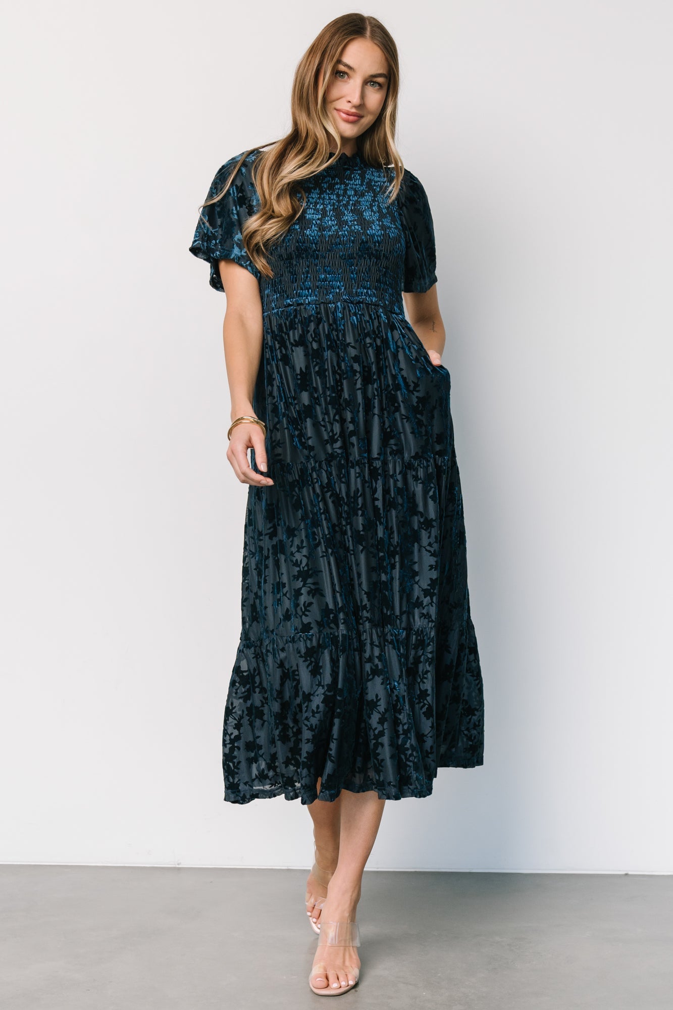 Callen Smocked Velvet Dress | Deep Blue Discount Outlet Locations