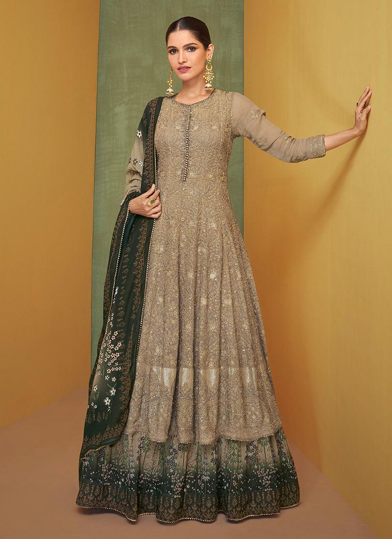 Heavy Embroidered Beige Gown Outlet Low Pice