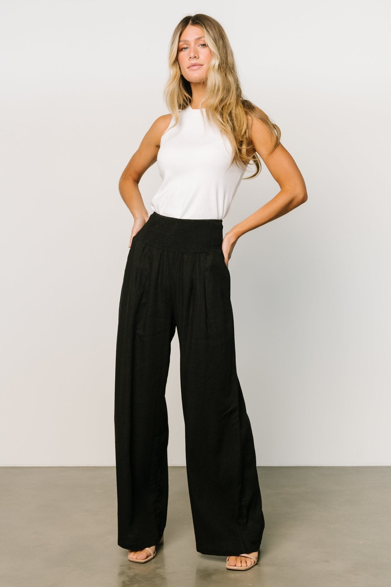 Parvati Smocked Waist Pants | Black Sale With Credit Card