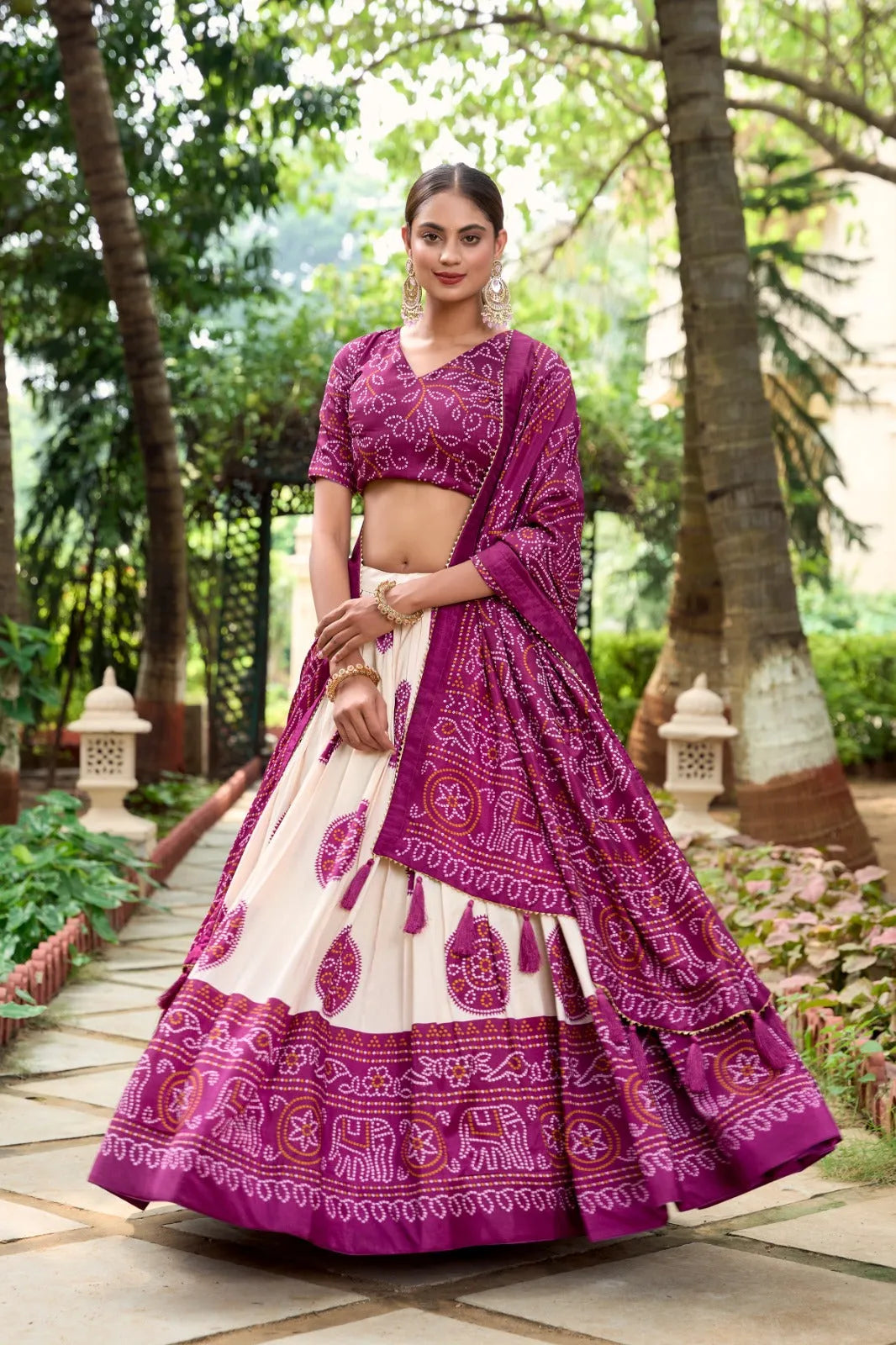 Ravishing Tussar Silk Lehenga Choli  With Bandhej Print Outlet 2025 Unisex