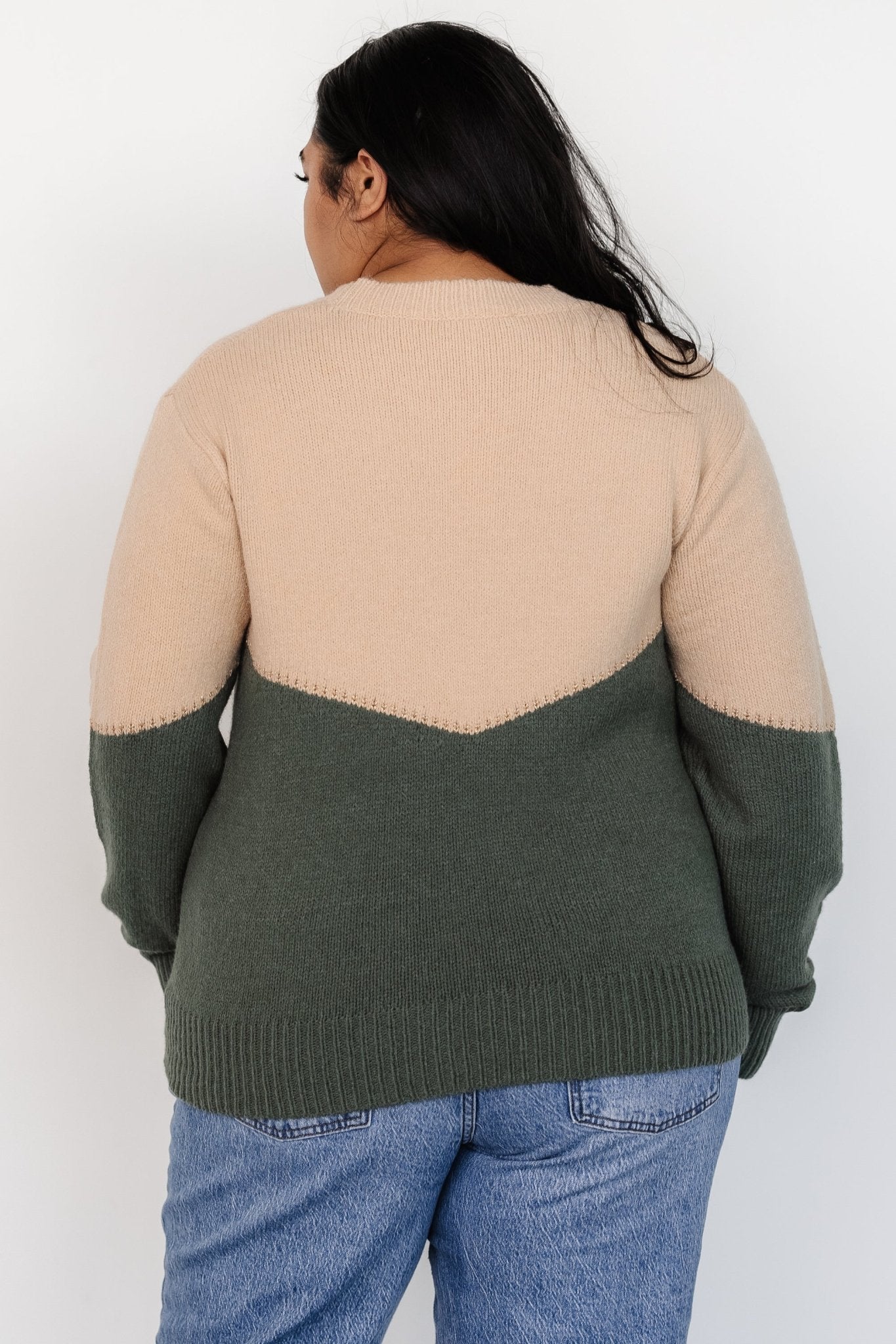 Rowen Color Block Sweater | Natural + Green Best Place