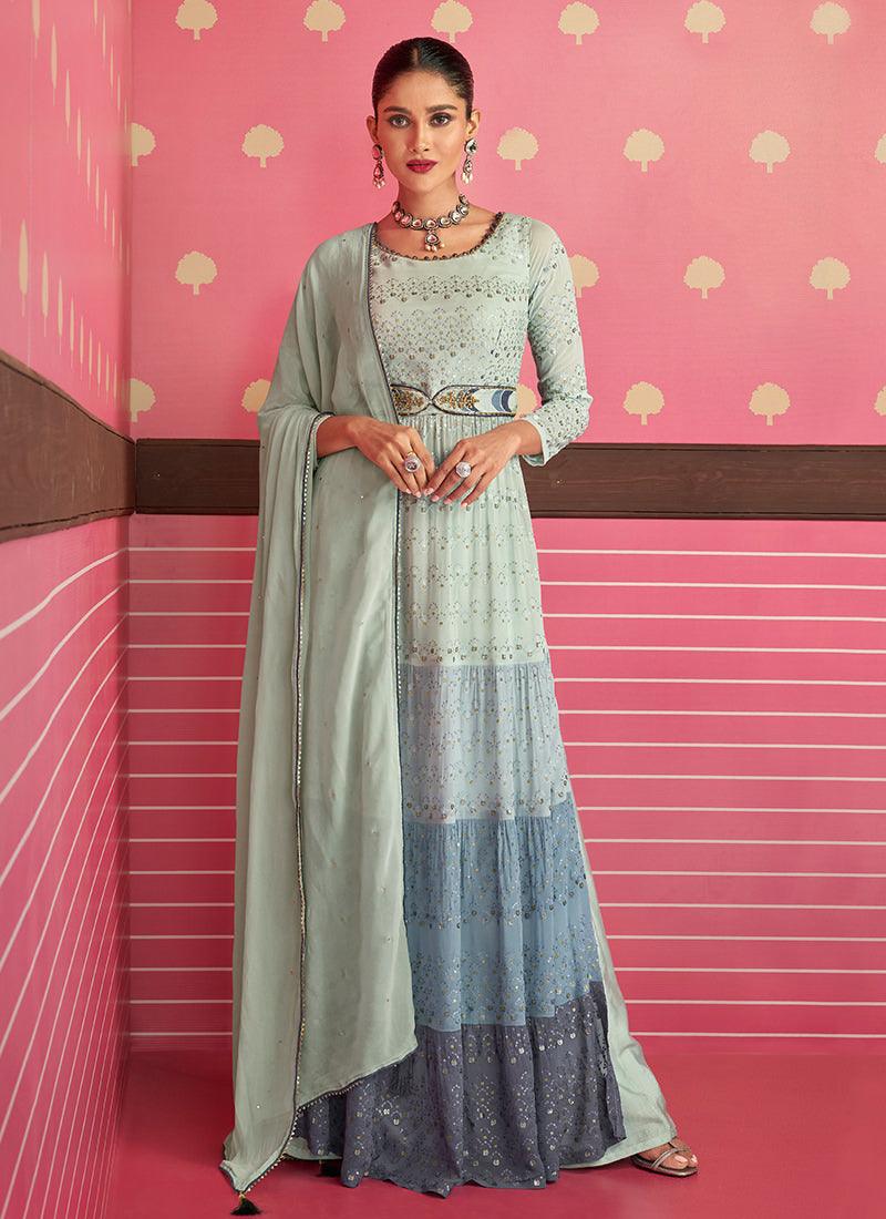 Sea Green Georgette Designer Dress Discount Inexpensive