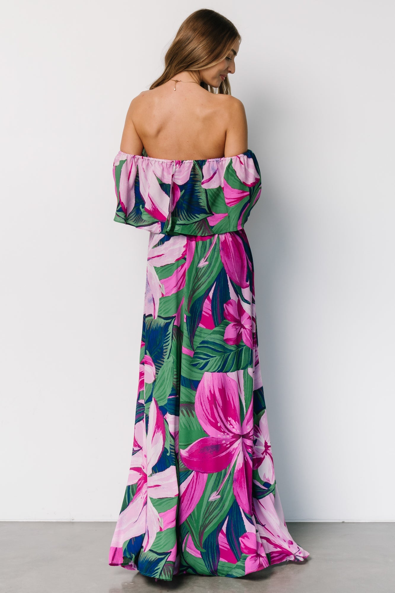 Azalea Off Shoulder Maxi Dress | Green + Fuchsia Floral Cheap Pice Buy Discount