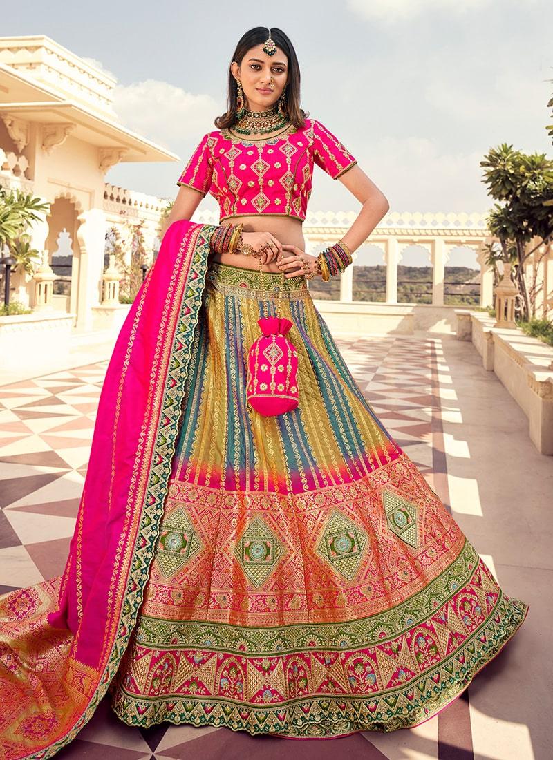 Pink Color Banarasi Silk Base Lehenga With Silk Weave And Stone Work Clearance Explore