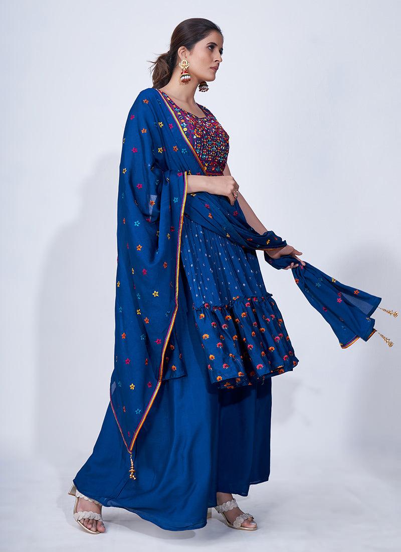 Thread With Mirror Work Navy Blue Palazzo Suit Visit New For Sale