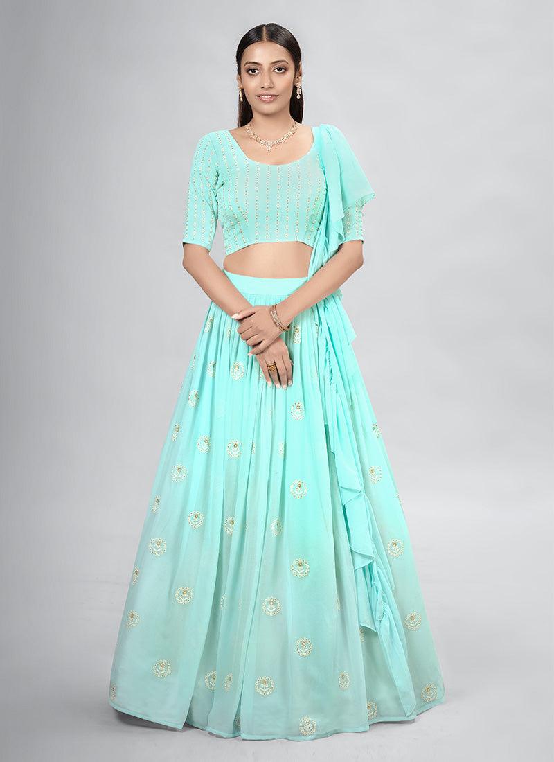 Thread Work Turquoise Designer Chaniya Choli Sale Sast