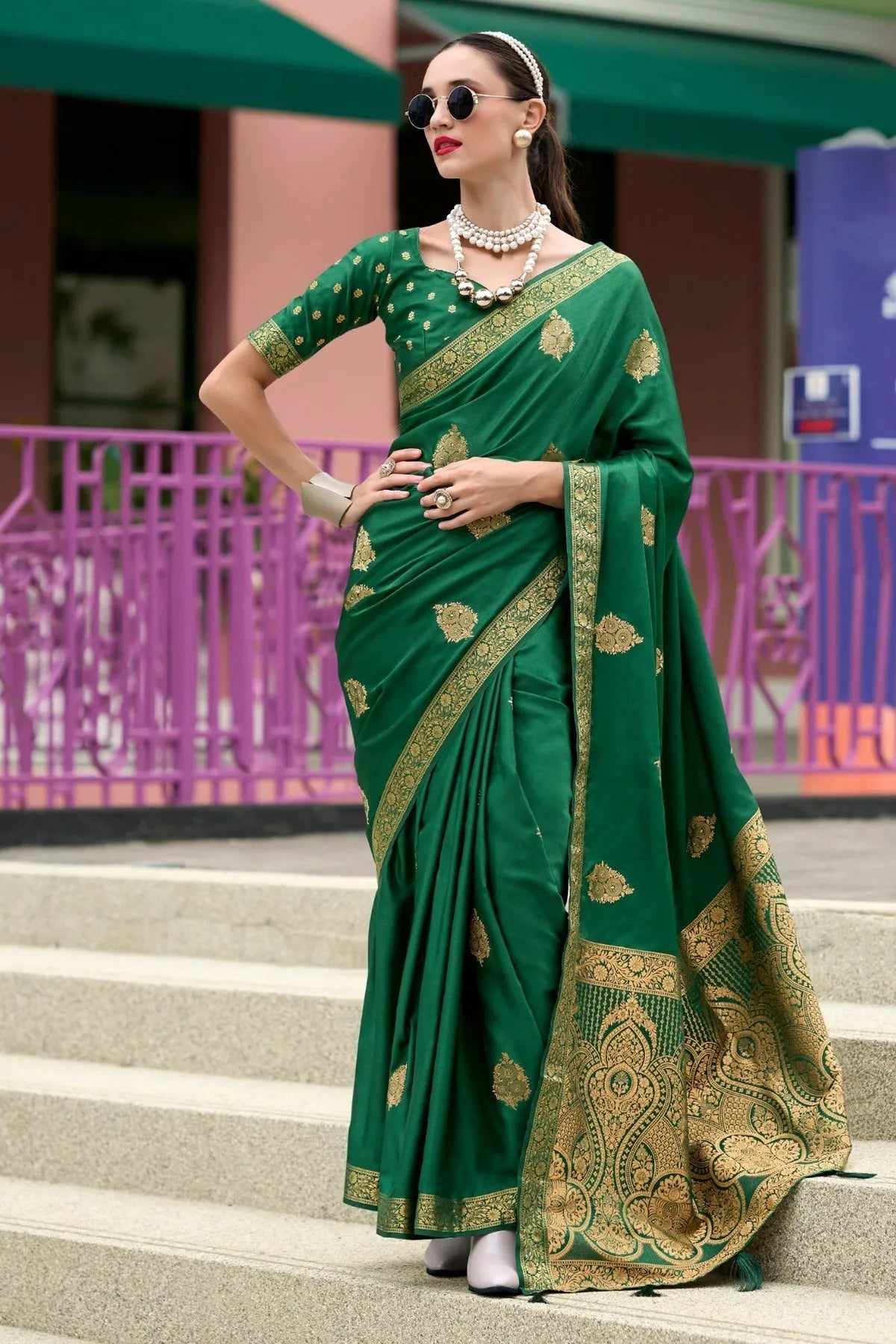 Genoa Green Banarasi Handloom Saree High Quality Cheap Pice