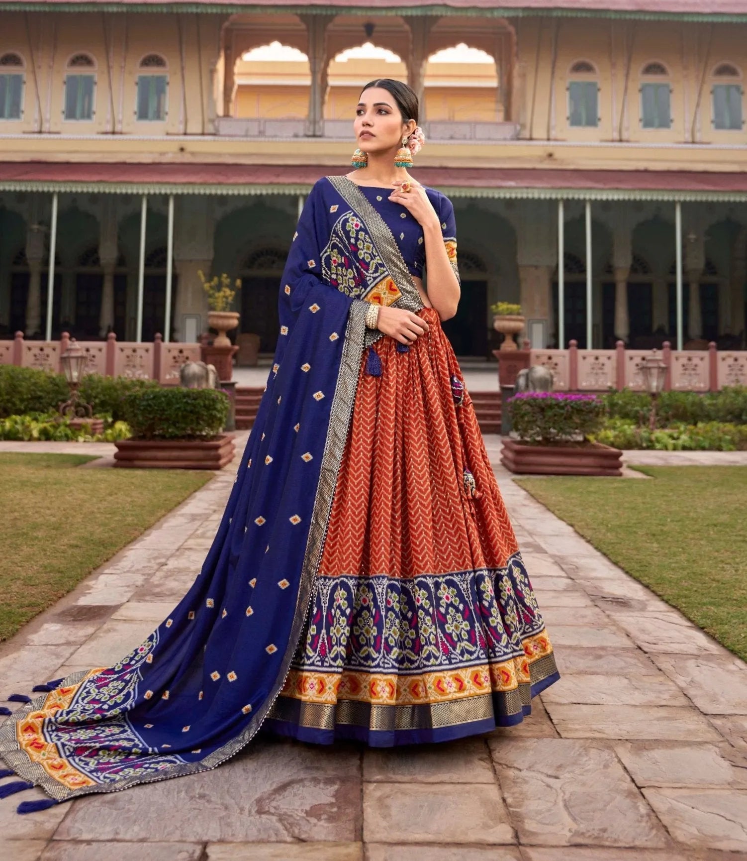 Incredible Orange Tussar Silk Patola Printed Lehenga Choli Free Shipping Original