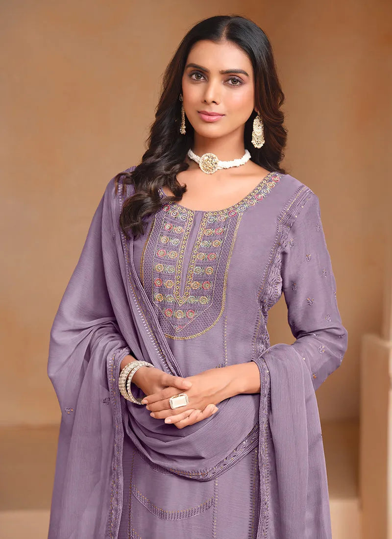 Lustrous Lavender Embroidered Salwar Suit Clearance Pirce Sale