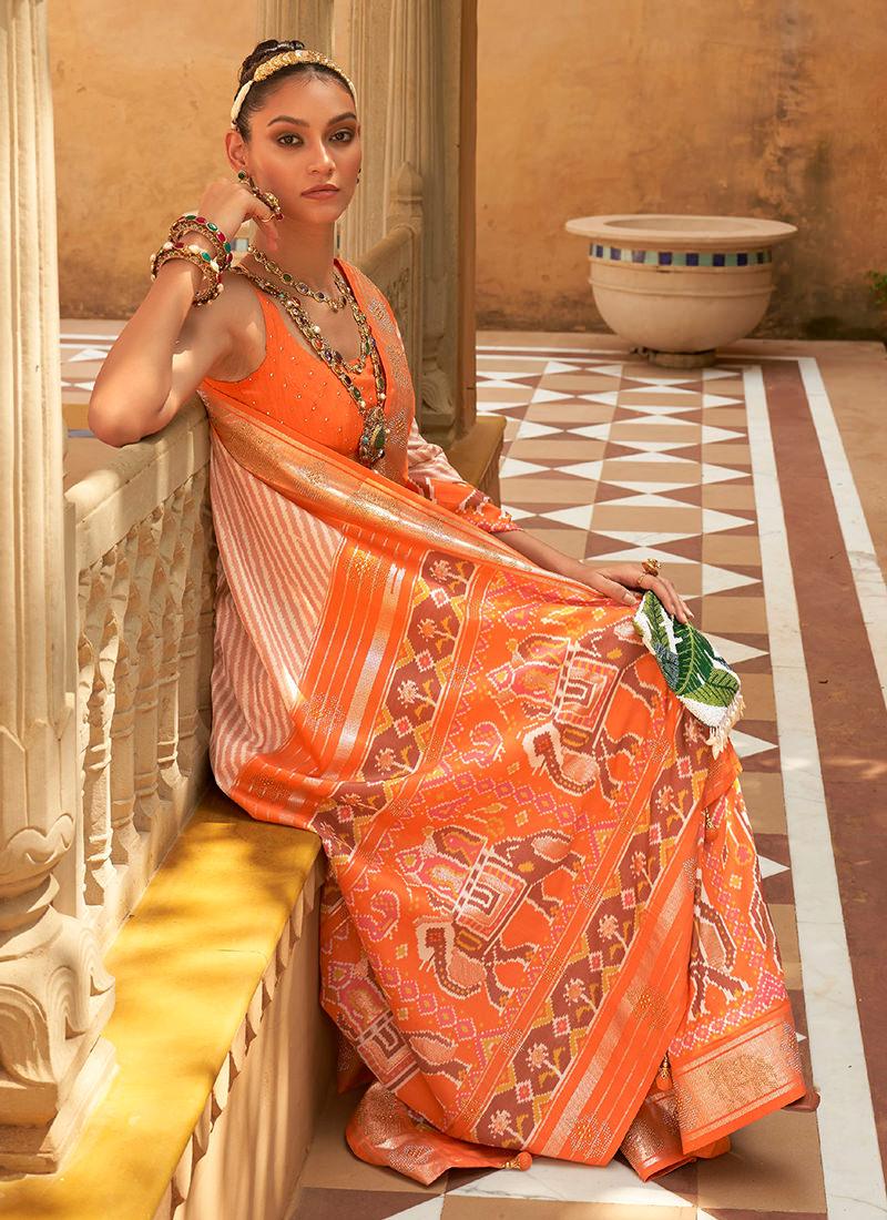 Orange Color Pure Silk Patola Saree Outlet Release Dates