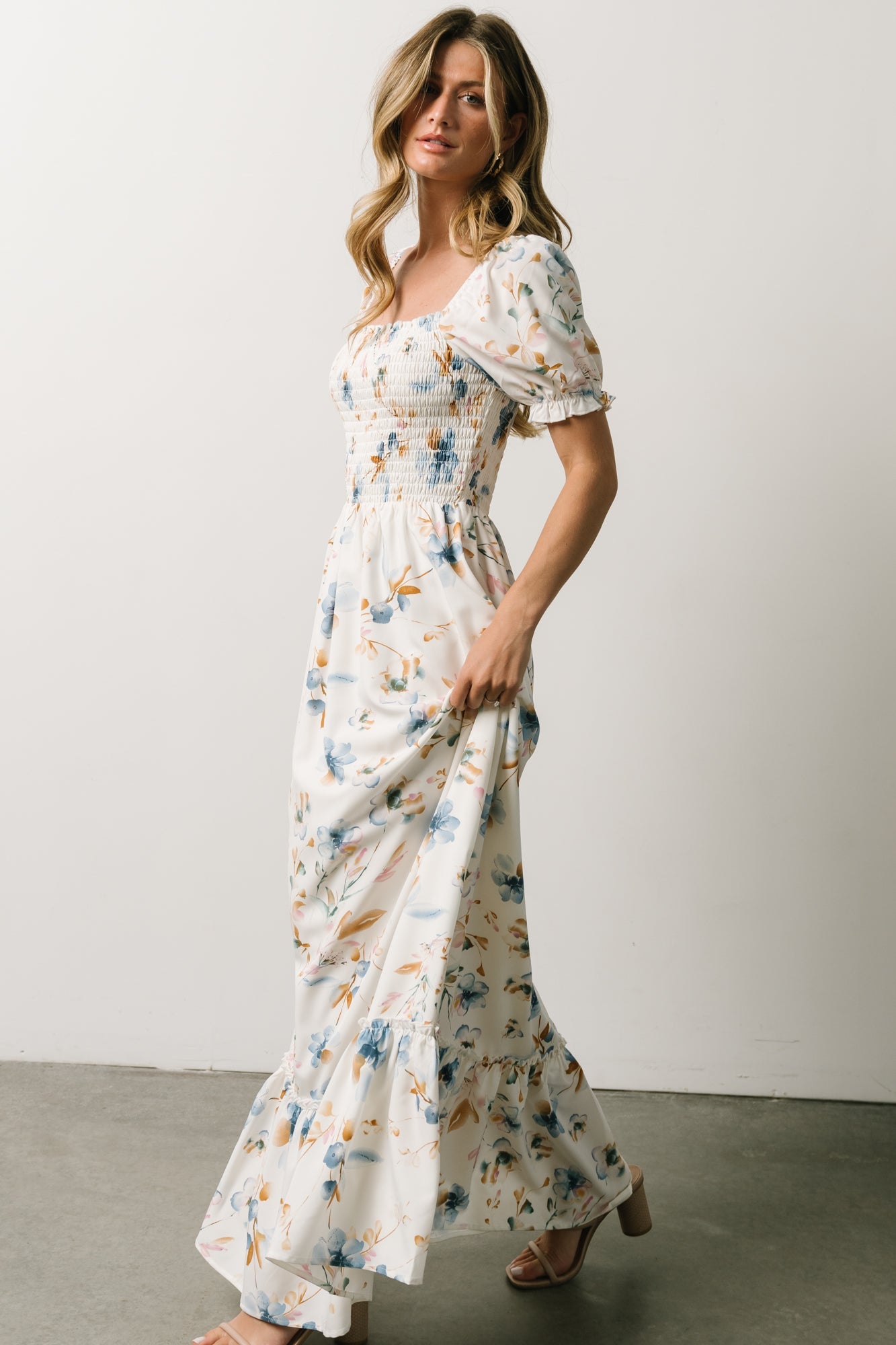 Capri Smocked Maxi Dress | White Multi Print Discount Low Cost