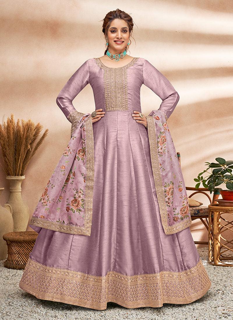 Embroidered Art Silk Fabric Purple Gown Buy Cheap 2025 New