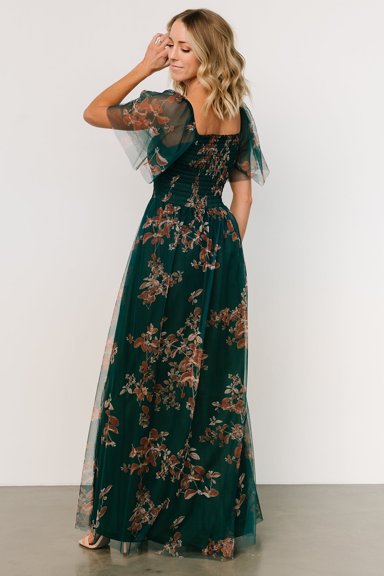 Cassandra Tulle Maxi Dress | Green + Bronze Floral Cheap Best